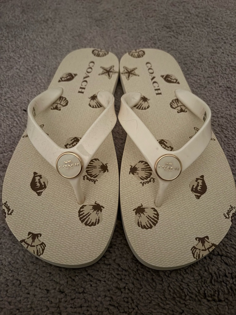 COACH Ivory Logo Shell Print Flip Flop Sandals